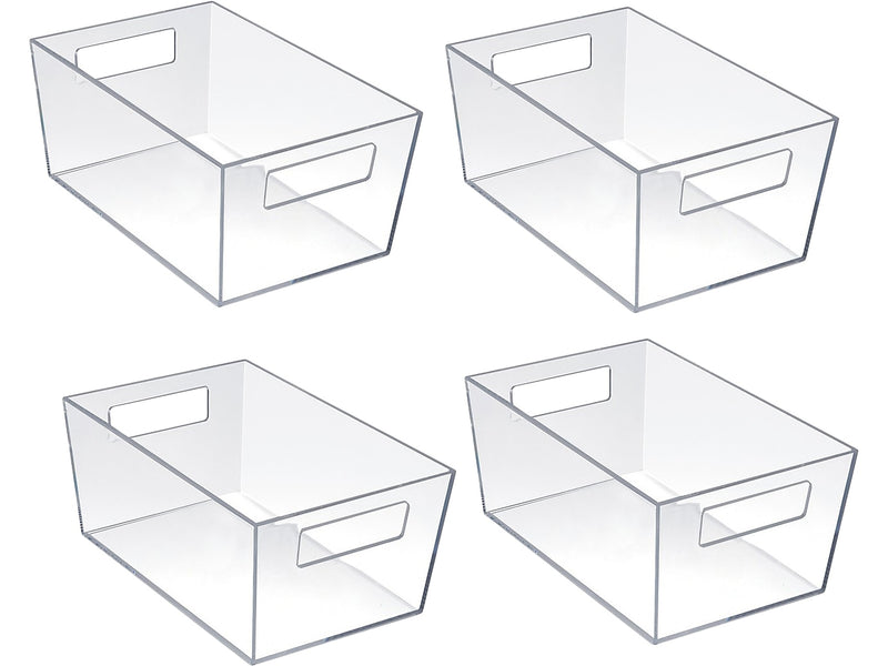 Azar Small Open Lid Plastic Storage Bin, 4" x 9"x 6", 5 Qt., Clear, 4/Pack (556233-4PK)