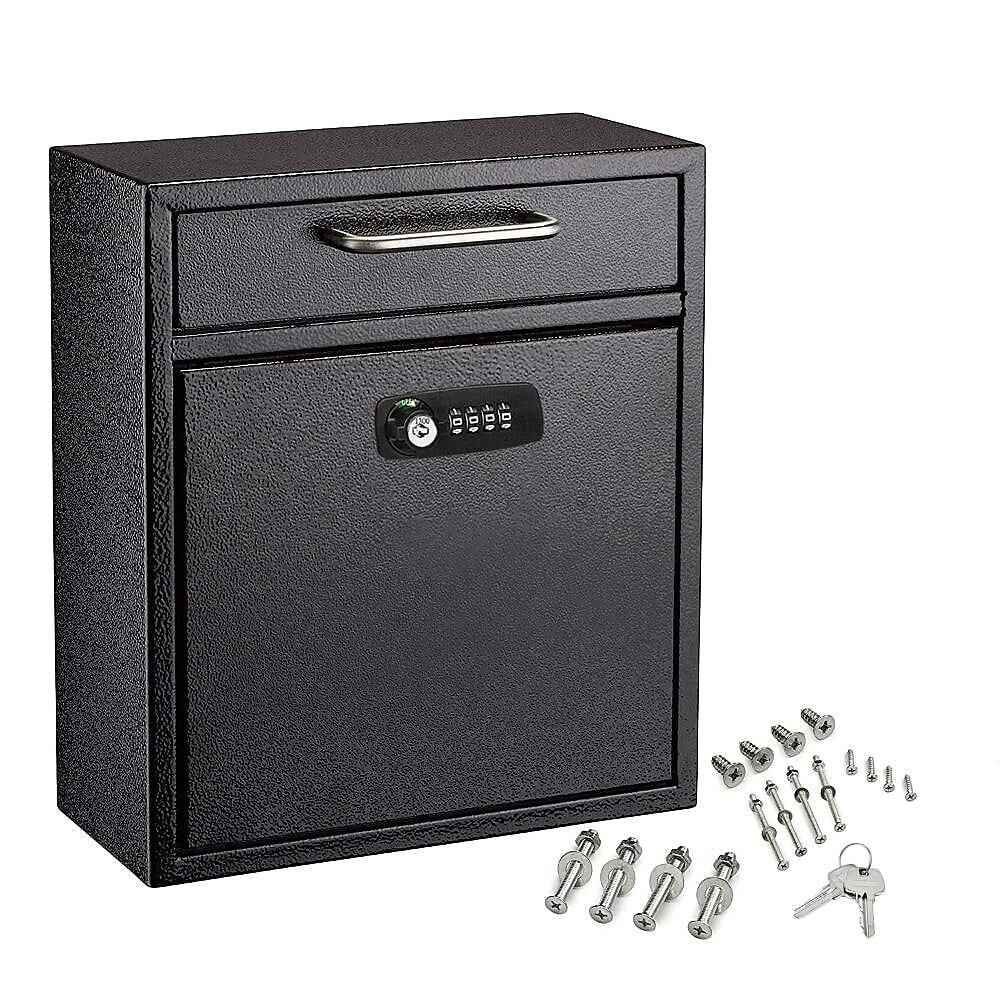 AdirOffice Steel Combination Locking Wall Mounted Interoffice Drop Box Mailbox, Medium, Black (631-05-BLK-KCPK)
