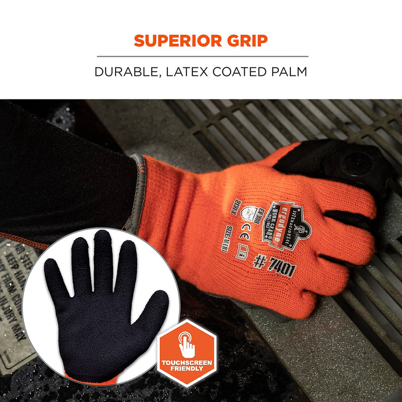 Ergodyne ProFlex 7401 Latex Coated Cold Resistant Gloves, 2XL, Orange, 1 Pair (17626)