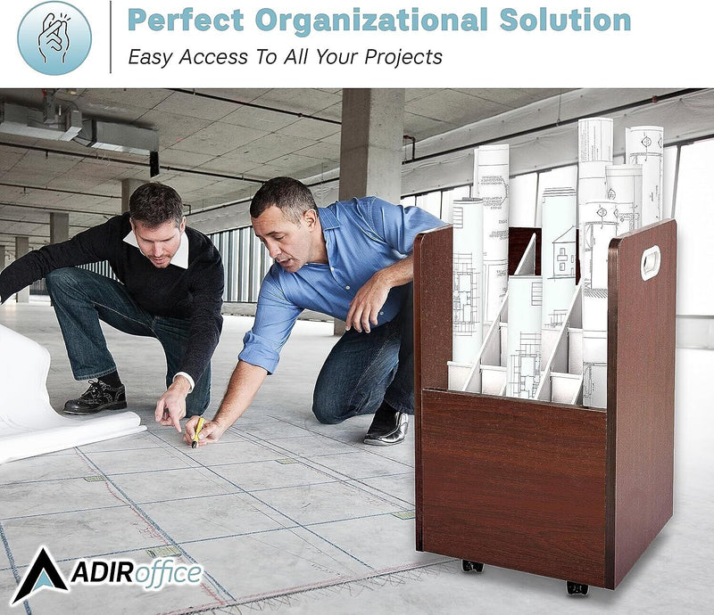 AdirOffice 20-Slot Mobile Roll File, 24.75"H x 15.25"W x 13.25"D, Mahogany (624-MA-KIT1)