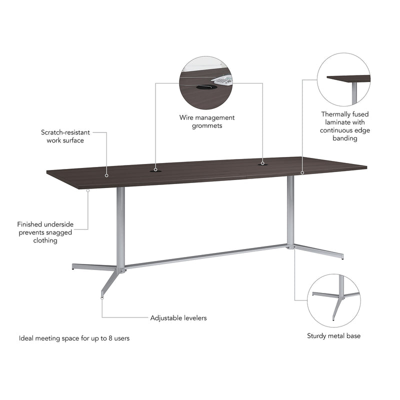 Bush Business Furniture 96W x 42D Boat Shaped Conference Table with Metal Base, Storm Gray (99TBM96SGSVK)