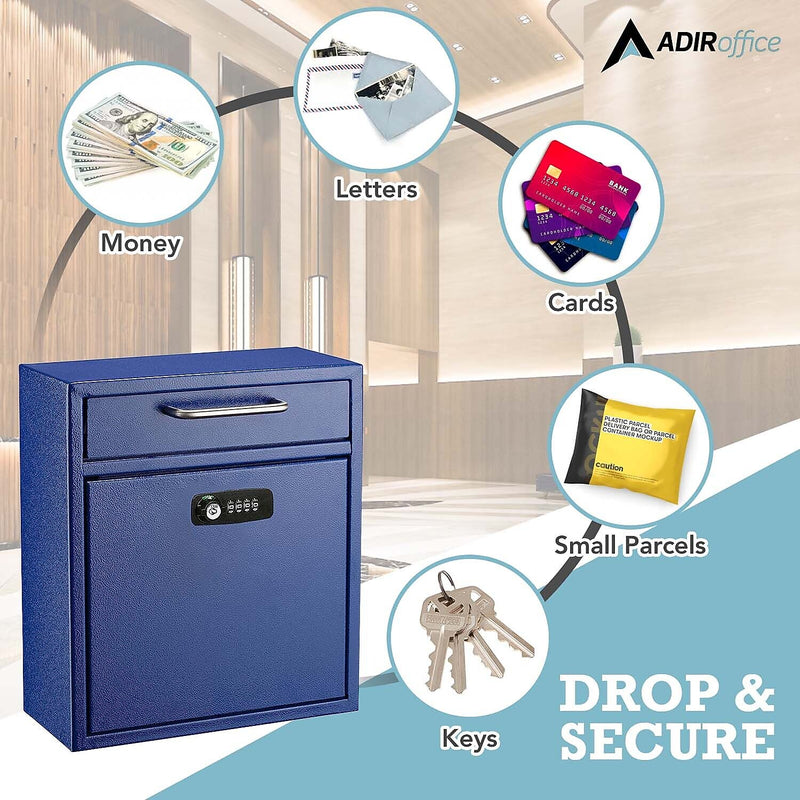 AdirOffice Steel Combination Locking Wall Mounted Interoffice Drop Box Mailbox, Medium, Blue (631-05-BLU-KCPK)