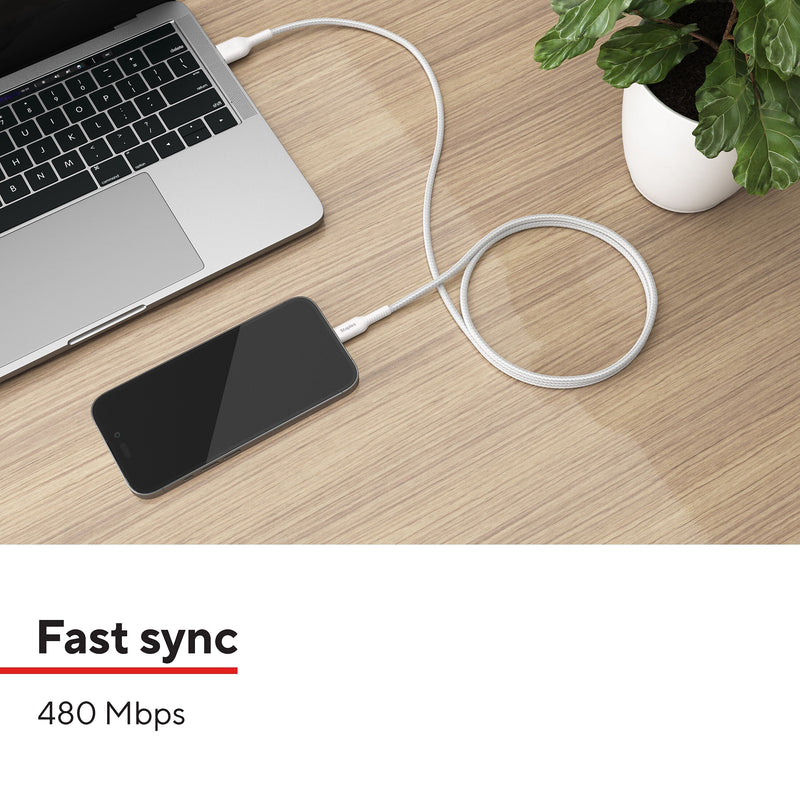 Staples TECH Lightning to USB-A Charging Cable, 6.6 ft., White, 2/Pack (ST62319)