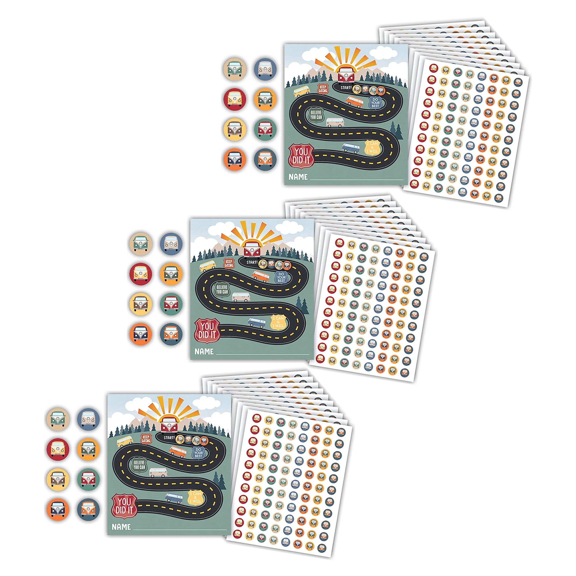 Teacher Created Resources Moving Mountains Road Trip Reward Trackers with Stickers, 5.25" x 6", 3 Packs/Bundle (TCR6869-3)