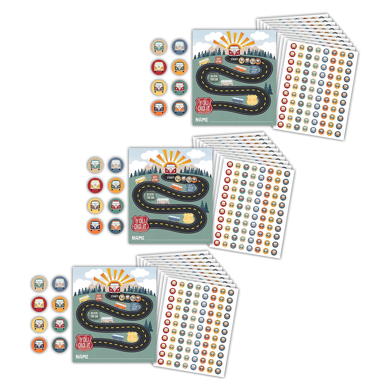 Teacher Created Resources Moving Mountains Road Trip Reward Trackers with Stickers, 5.25" x 6", 3 Packs/Bundle (TCR6869-3)