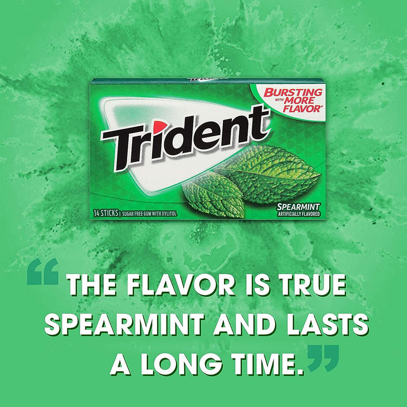 Trident Sugar Free Spearmint Gum, 14 Pieces/Pack, 12/Packs (VAM05017)