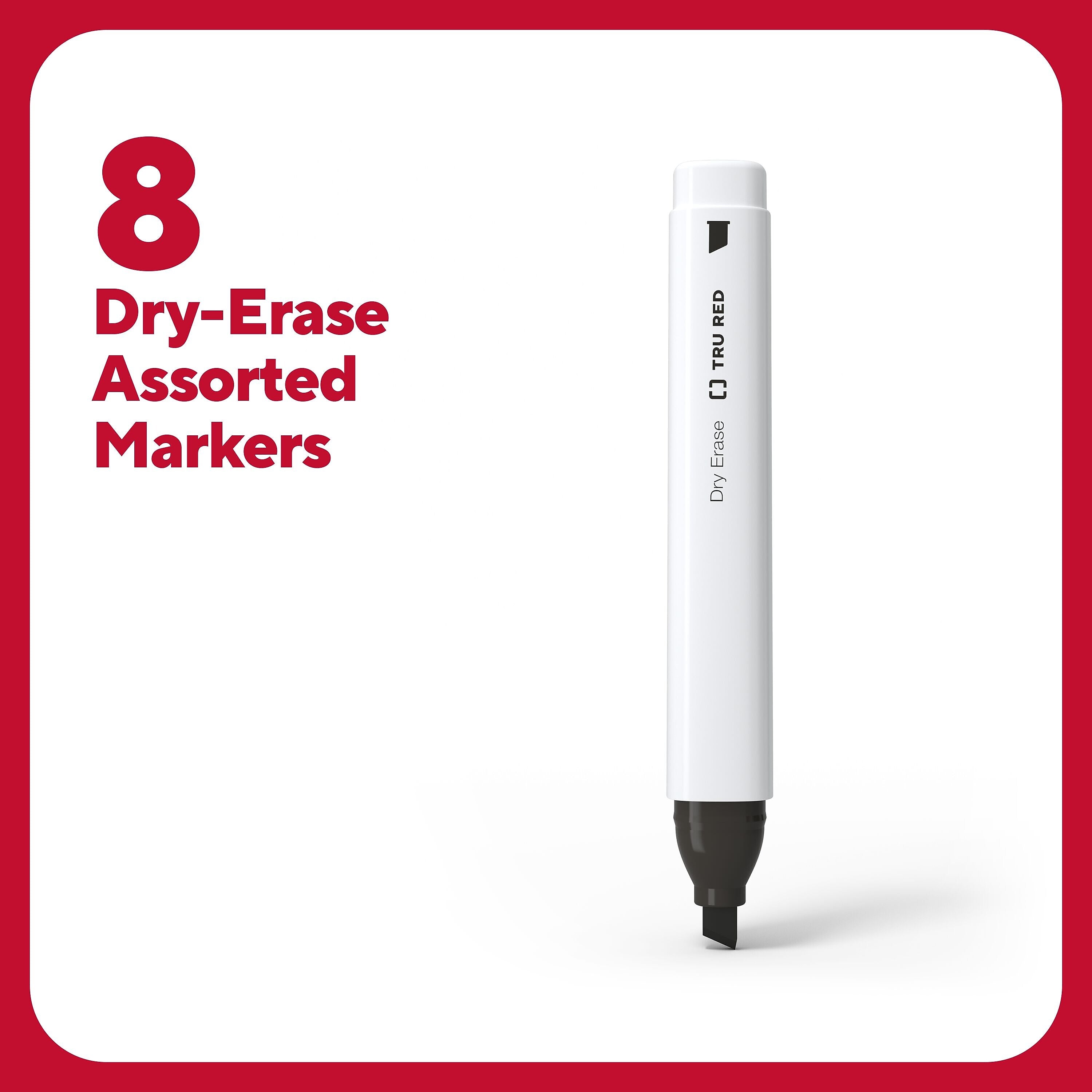 TRU RED™ Tank Dry Erase Markers, Chisel Tip, Assorted, 8/Pack (TR61442/TR56880)
