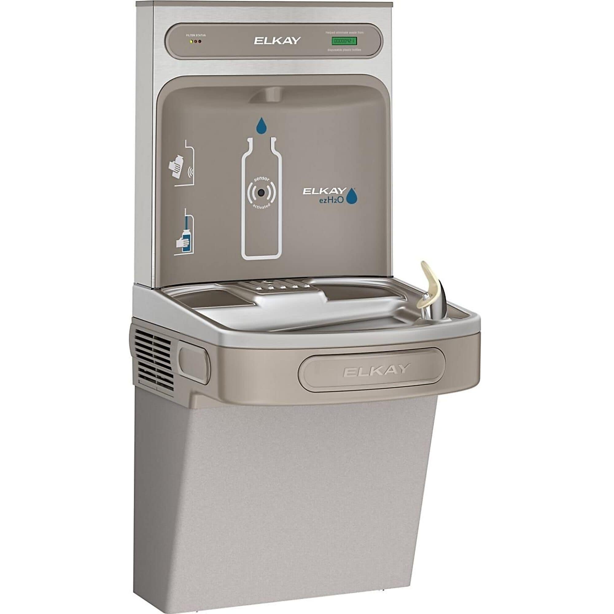 Elkay ezH2O Wall Mounted Drinking Fountain and Hands Free Bottle Filling Station, Filtered (LZS8WSLK)