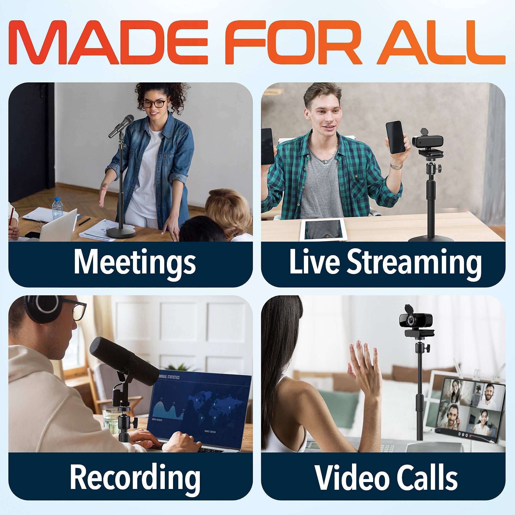 Delton T301 360° Webcam Stand, Camera Stand for Video Calls/Streaming/Recording, Black (DCT301)