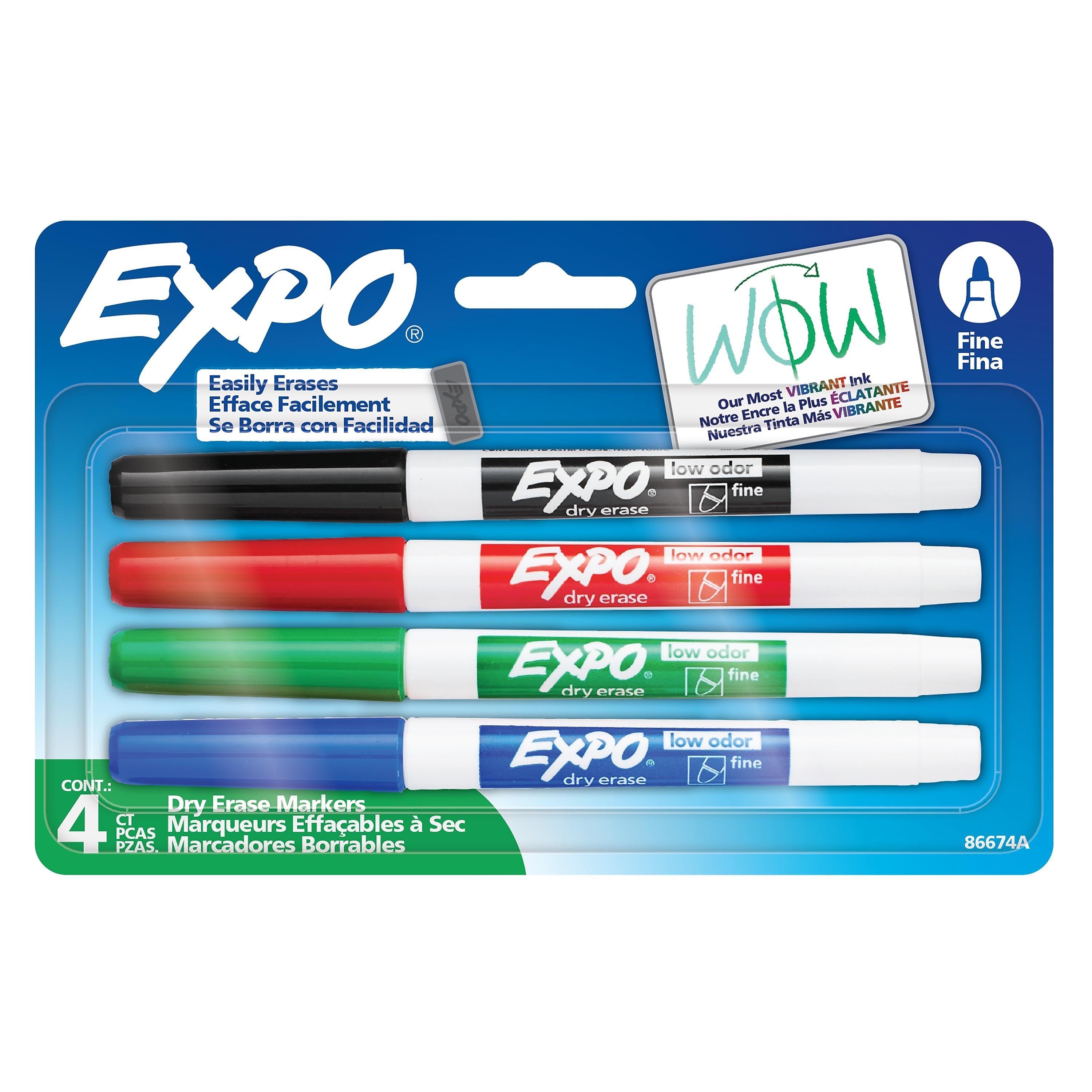 Expo Low Odor Dry Erase Markers, Fine Tip, Assorted Colors, 4/Pack (86674)