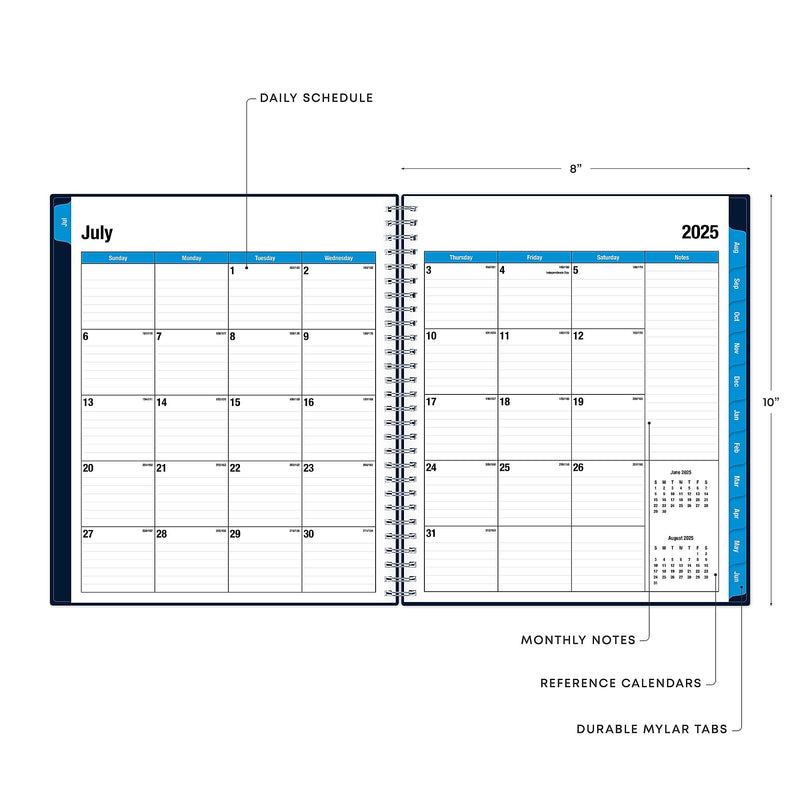 2025-2026 Blue Sky Enterprise 8" x 10" Academic Year Monthly Planner, Plastic Cover, Navy (148674-A26)