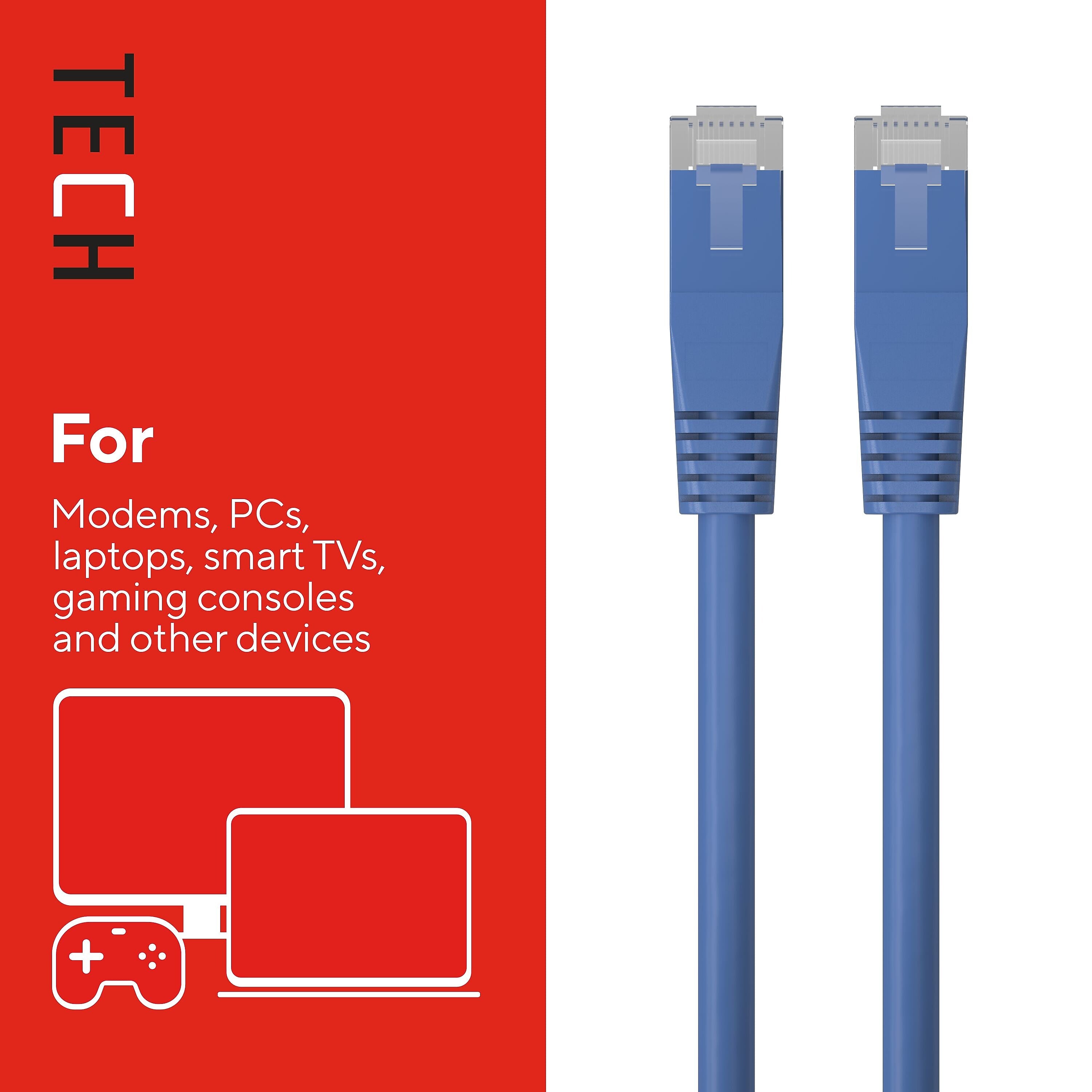 Staples TECH 7 ft. Cat-6 Ethernet Cable, Male to Male, Blue (ST62454)