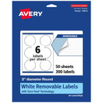 Avery Laser/Inkjet Round Multipurpose Labels, 3" Dia., 300 Labels/Box (94513-RMP50)