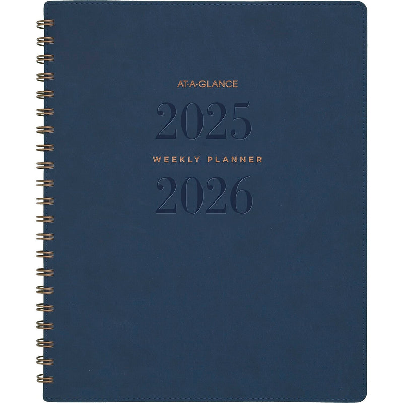 2025-2026 AT-A-GLANCE Signature 8.5" x 11" Academic Weekly & Monthly Planner, Faux Leather Cover, Navy