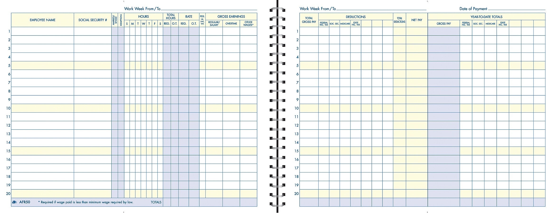 TOPS Payroll Record Book, 8 1/2" x 11", Blue (AFR50)