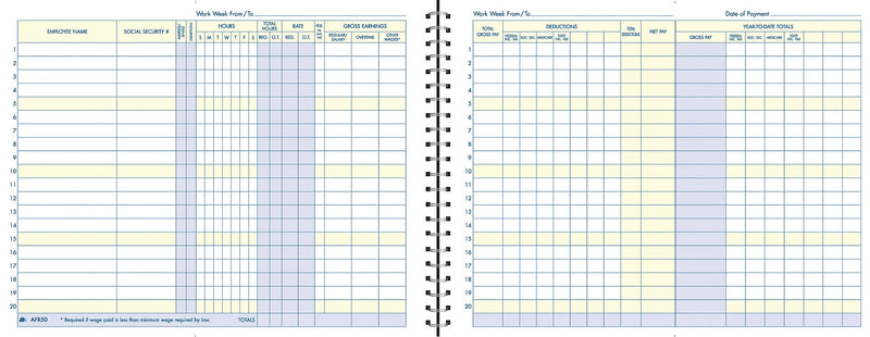 TOPS Payroll Record Book, 8 1/2" x 11", Blue (AFR50)