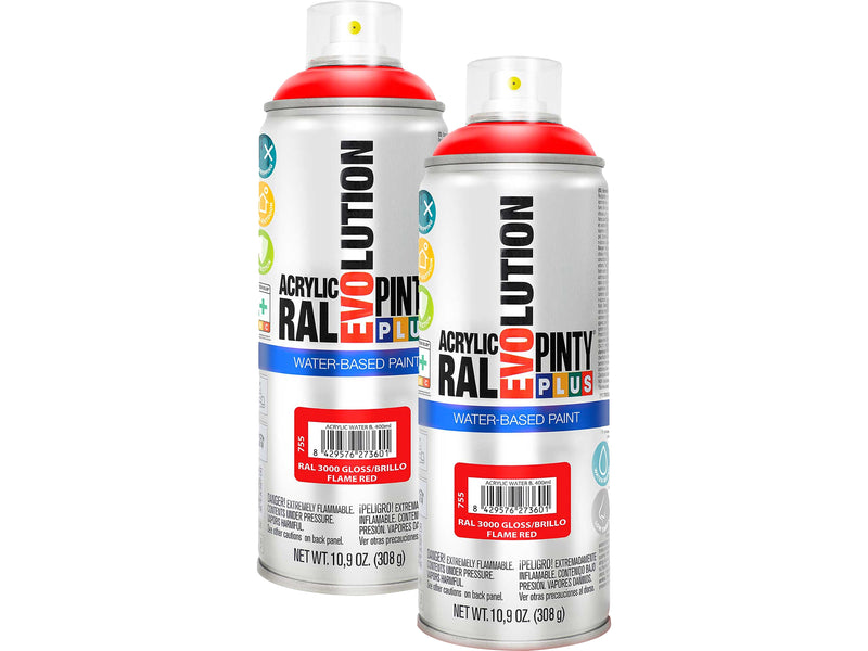 Pintyplus Evolution Water-Based Spray Paint, Flame Red, 10.9 oz., 2/Pack (NOV 755-2PK)