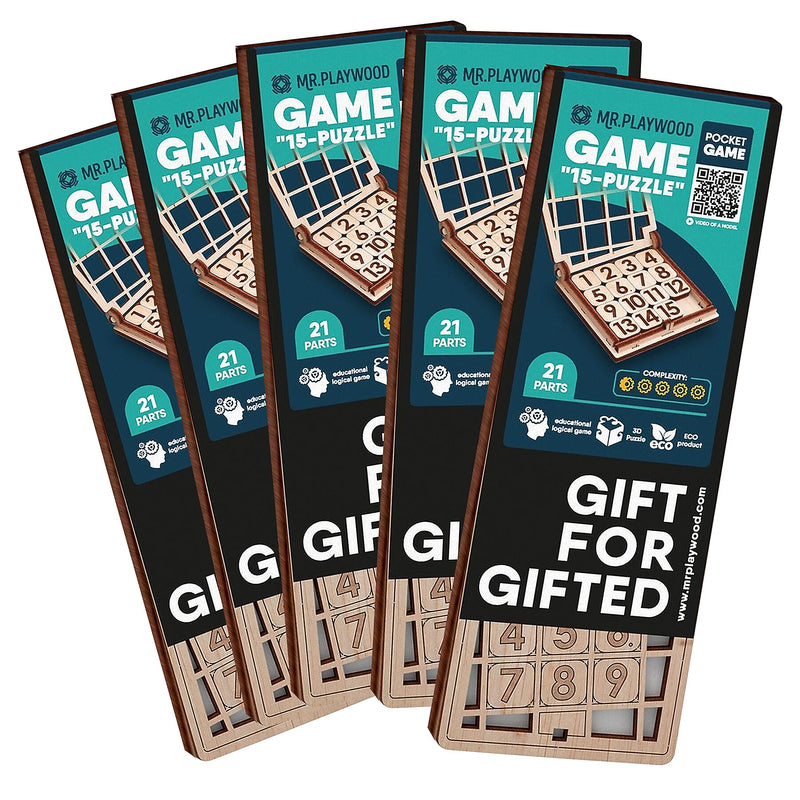 Mr.Playwood Fifteen Game 15 Wooden STEM Puzzles, 5/Pack (AVRAV1612M04)
