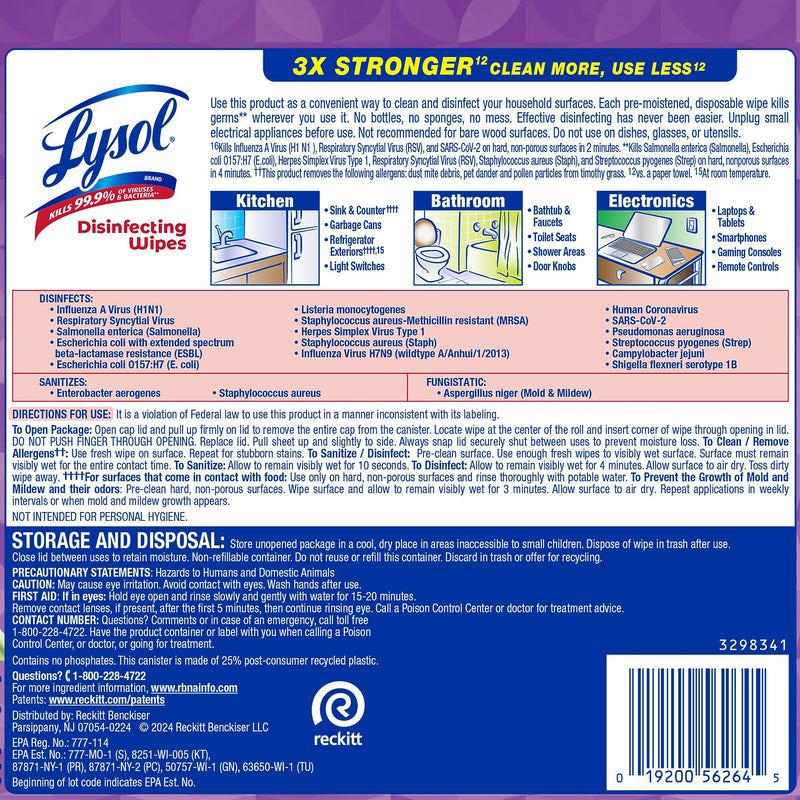 Lysol Brand New Day Disinfecting Wipes, Lavender & Cotton Blossom Scent, 80 Wipes/Canister, 6/Carton (RAC56264CT)