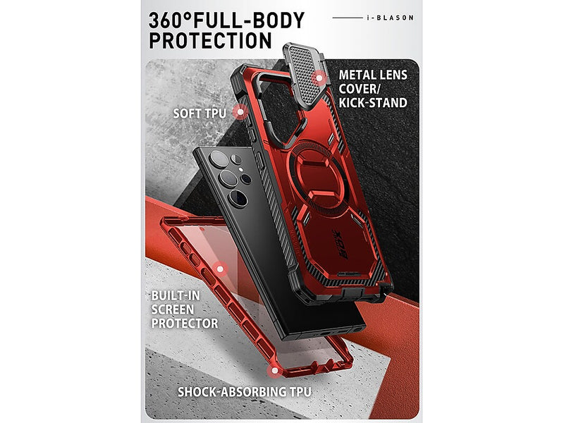 i-Blason ArmorBox MagSafe Rugged Case for Samsung Galaxy S24 Ultra, Metallic Red (GS24UABSRD)