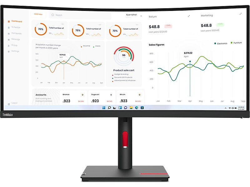 Lenovo ThinkVision T34w-30 34" Curved 60Hz LED Monitor, Raven Black (63D4GAR1US)
