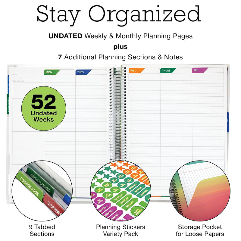 Global Printed Products Deluxe Spring Floral 8.5" x 11" Academic Teacher Planner, Plastic Cover (NAD-UNDTP-30)