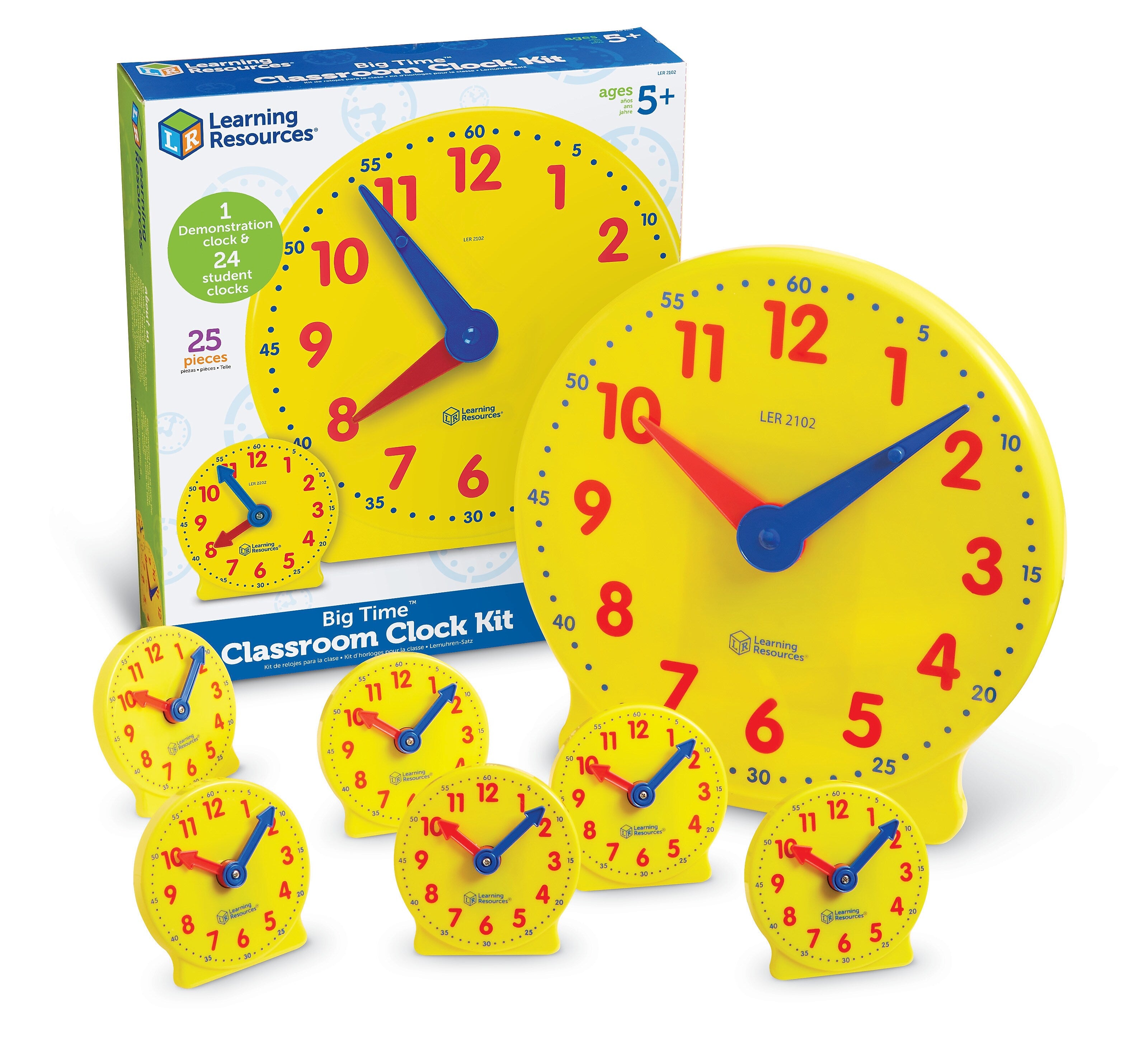 Learning Resources Classroom Clock Kit, Learning to Tell Time Manipulative, Yellow, 25 Pieces (LER2102)