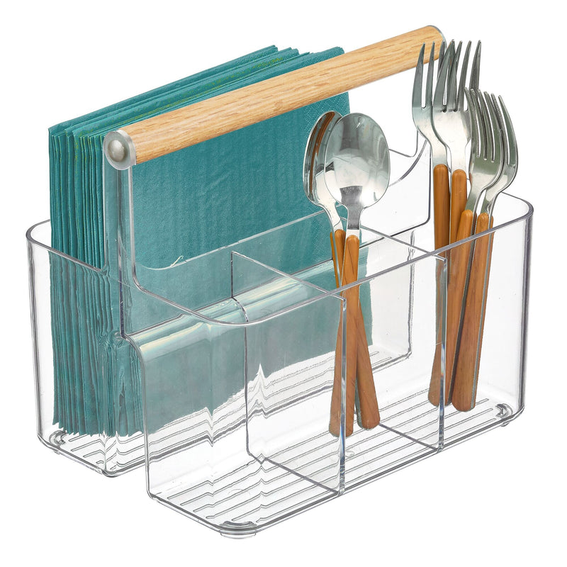 mDesign 2-Compartment Plastic Desk Organizer, Clear/Natural (25717RW)