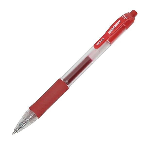 AbilityOne SKILCRAFT Retractable Gel Pen, Fine Point, 0.5 mm, Red Ink, Dozen (NSN6826564)