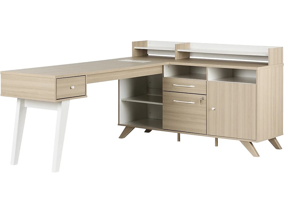 South Shore Helsy 78"W L-Shaped Computer Desk with Removable Hutch, Soft Elm/White (13298)