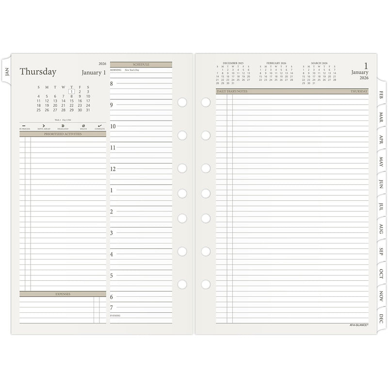 2026 AT-A-GLANCE 5.5" x 8.5" Daily & Monthly Planner Refill Pages Pages, White/Brown (481-225-26)