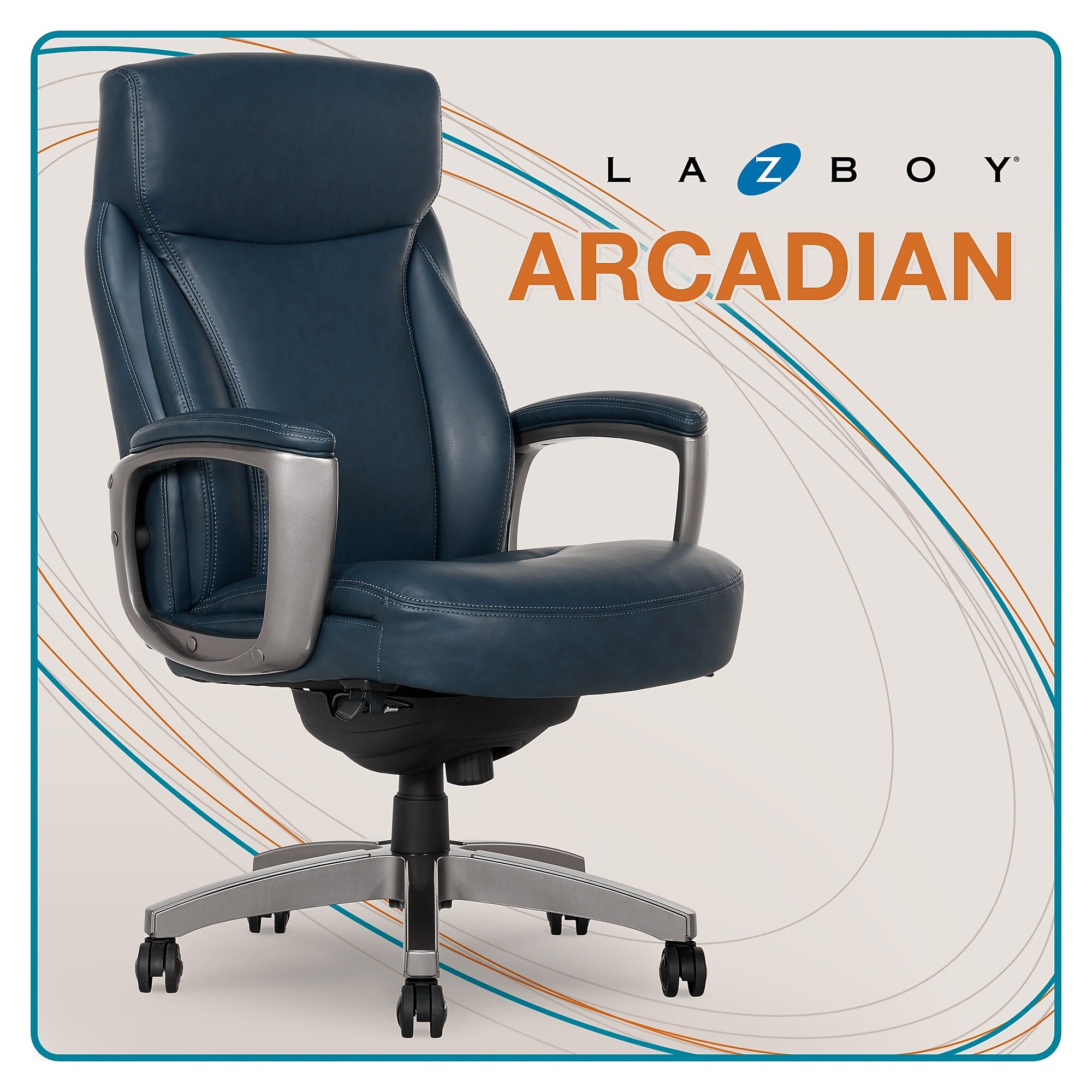 La-Z-Boy Arcadian Ergonomic Bonded Leather Swivel Executive Chair, Blue (51447)
