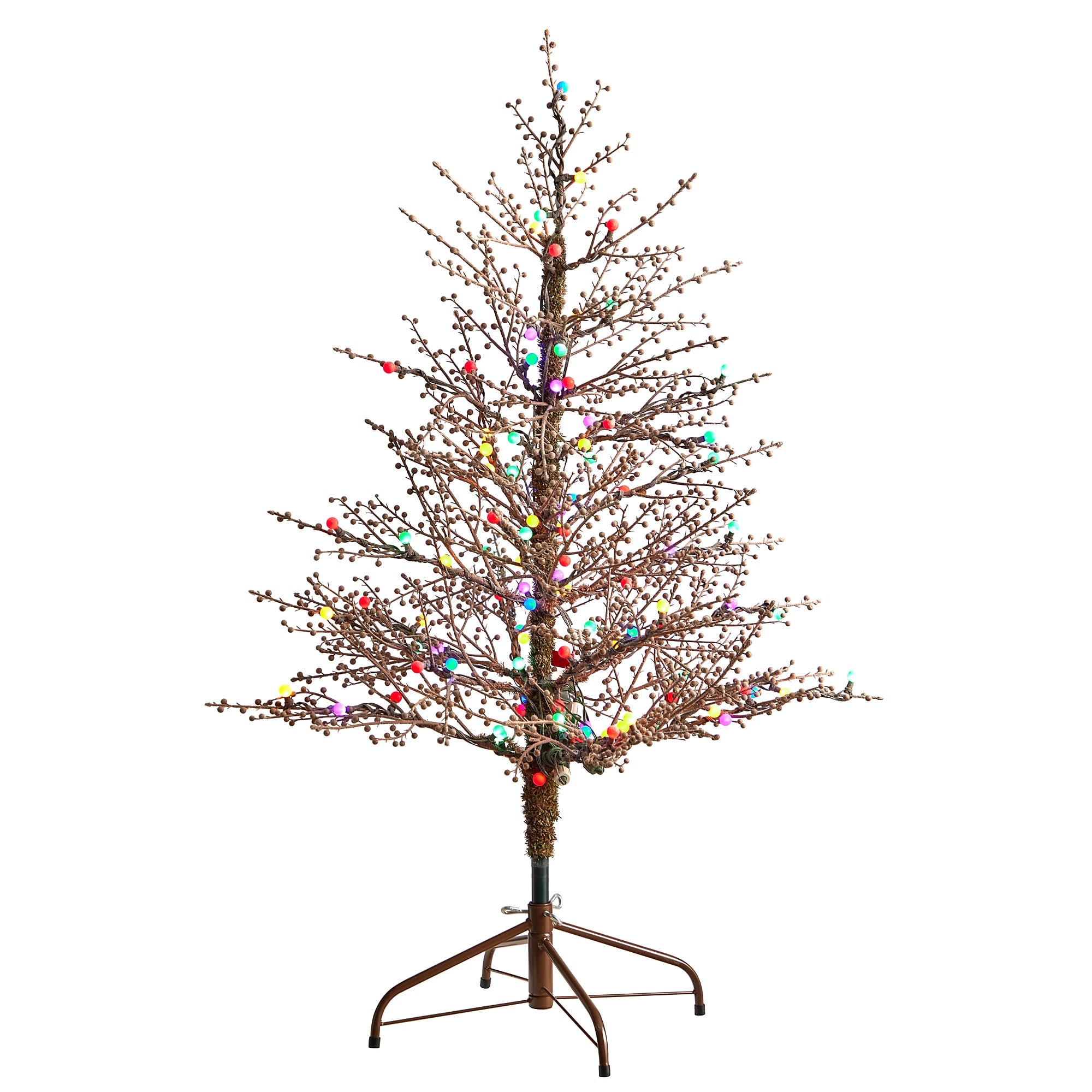 Nearly Natural 4-ft Frosted Berry Twig Artificial Christmas Tree with 100 Multicolored Gum Ball LED Lights (T3256)