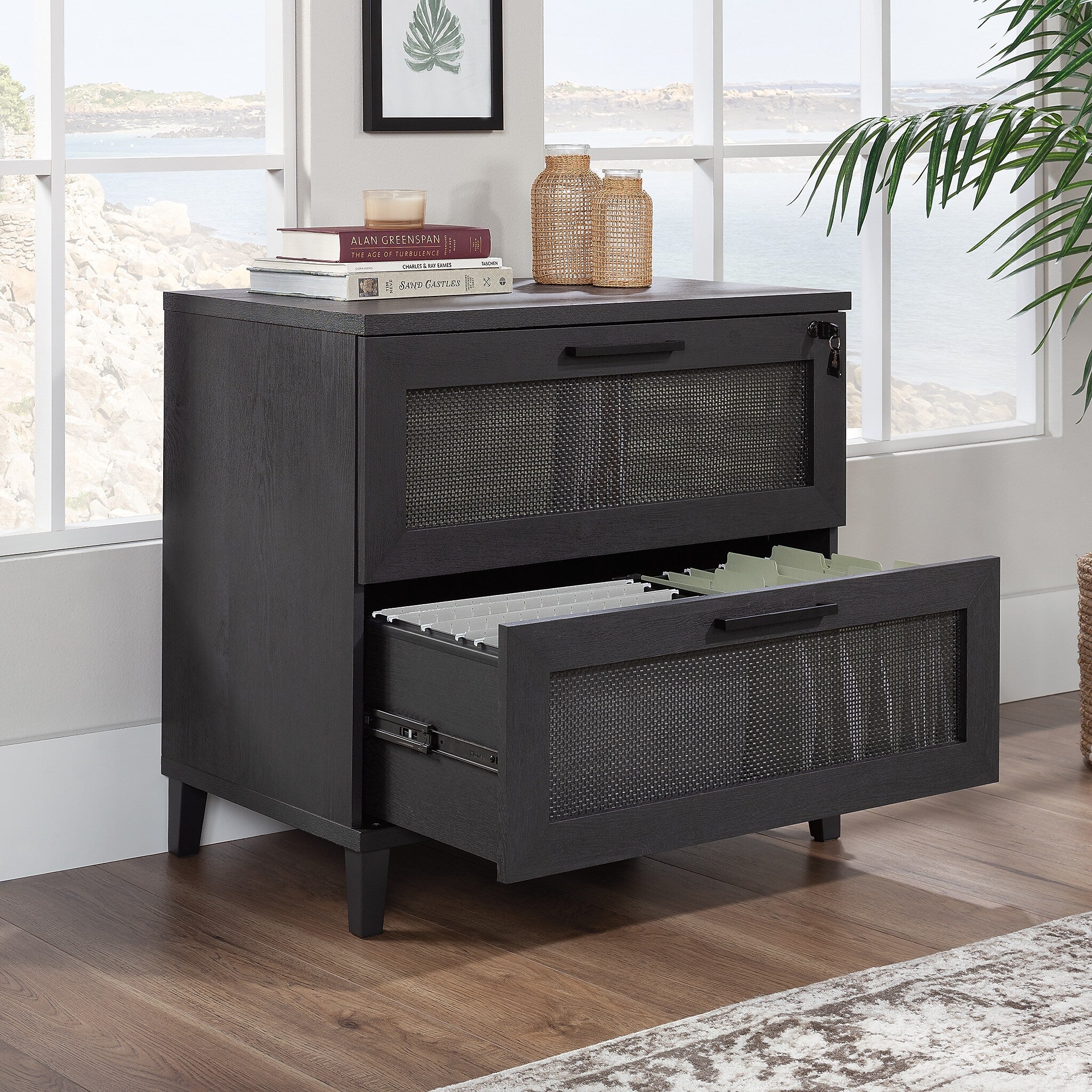 Sauder Tiffin Line Commercial 2-Drawer Lateral File Cabinet, Letter/Legal Size, Lockable, 31"W x 20"D, Raven Oak (433269)