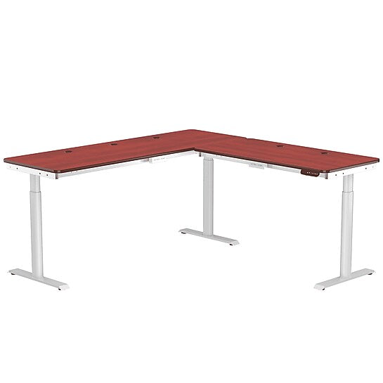 VersaDesk PowerLift 72"W Electric L-Shaped Adjustable Standing Desk, Cherry/White (PLLSD7272-WC-APP)