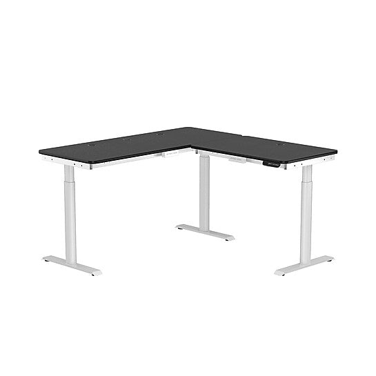 VersaDesk PowerLift 60"W Electric L-Shaped Adjustable Standing Desk, Black/White (PLLSD6060-WB-APP)