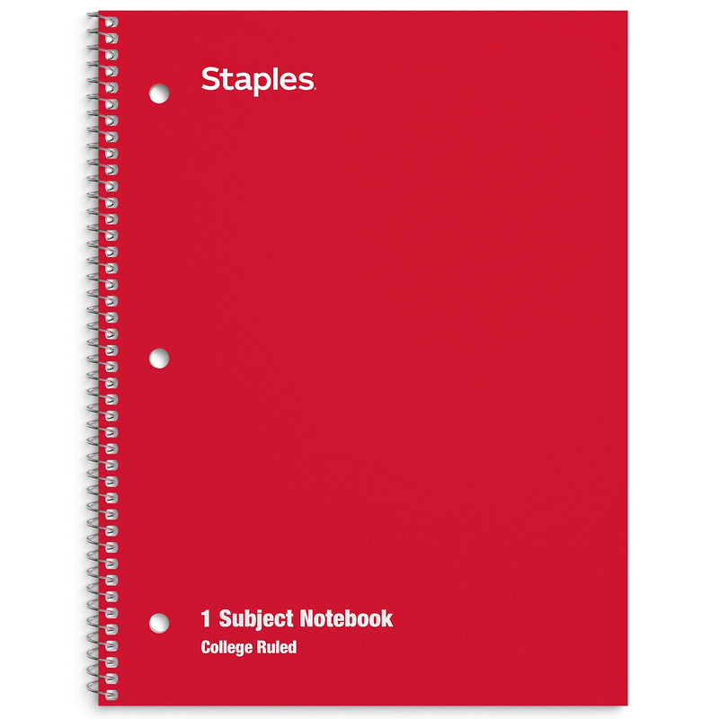 Staples 1-Subject Notebooks, 8" x 10.5", College Ruled, 70 Sheets, Assorted Colors (ST54891C)