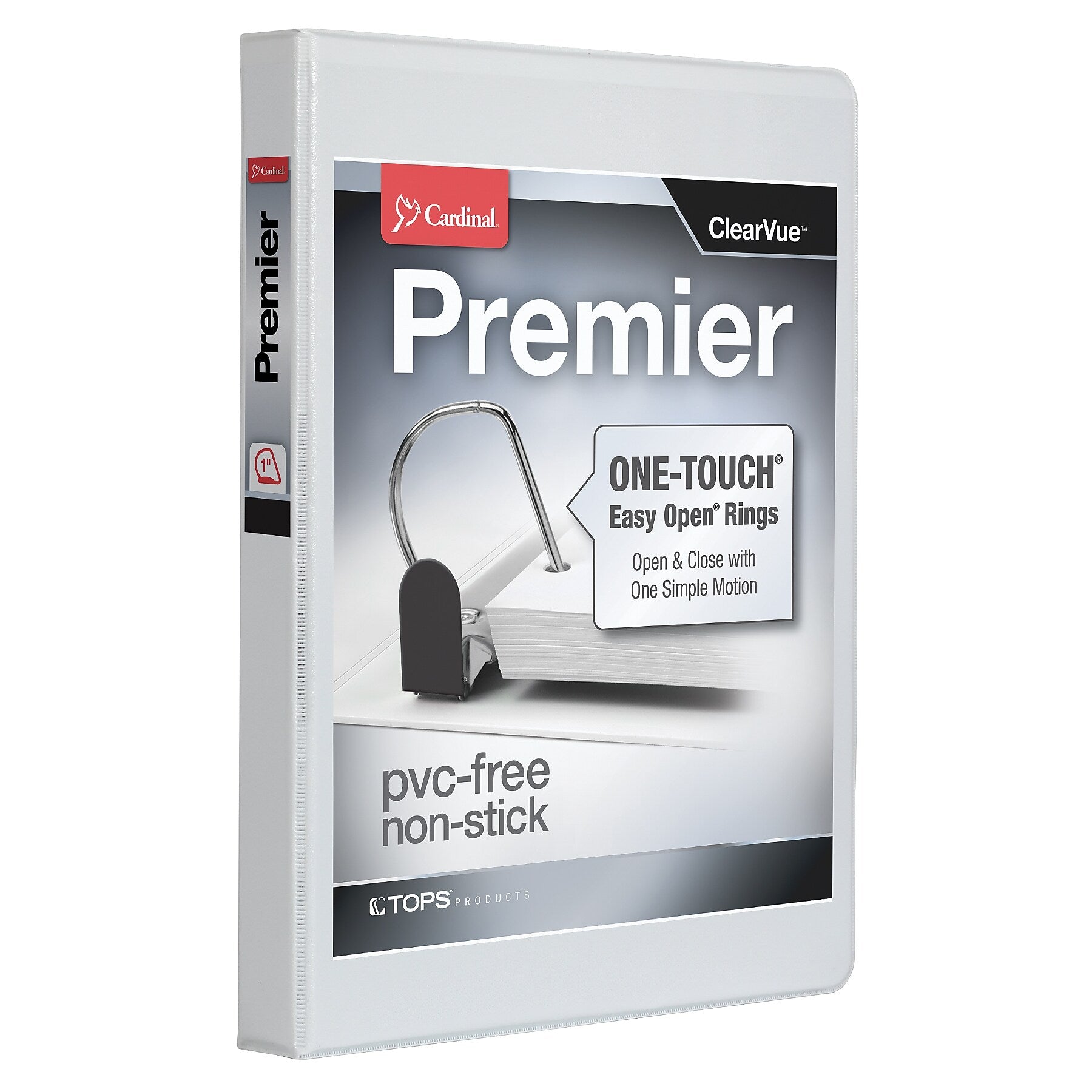 Cardinal Premier EasyOpen ClearVue 1" 3-Ring View Binders, D-Ring, White (10300CB)