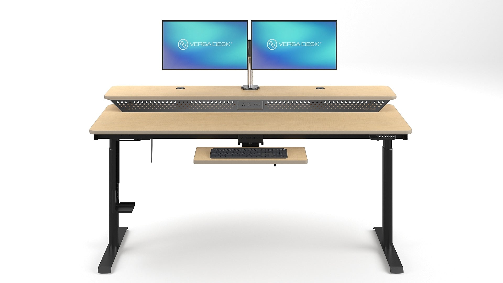 VersaDesk PowerLift Split-Level 72"W Electric Rectangular Adjustable Standing Desk, Maple/Black (PL2SD7230-BM)