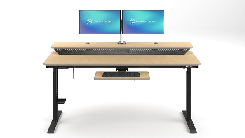 VersaDesk PowerLift Split-Level 72"W Electric Rectangular Adjustable Standing Desk, Maple/Black (PL2SD7230-BM)