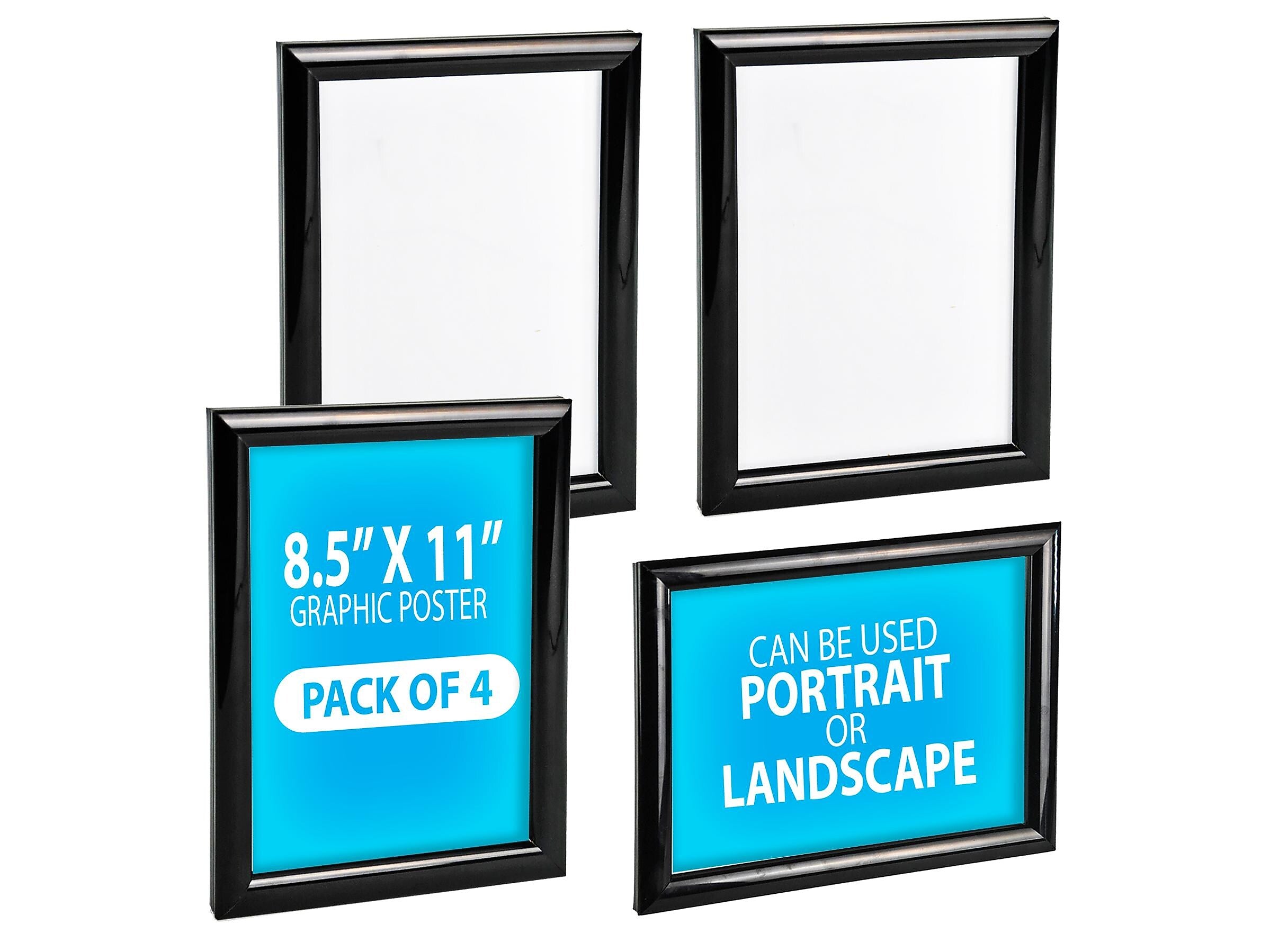 Azar Poster Holder, 8.5" x 11", Wall Mounted, Black, Plastic, 4/Pack (300336-BLK-4PK)