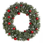Nearly Natural 4-ft Oversized Pre-Lit Frosted Holiday Christmas Wreath with Ornaments and 40 LED Globe Lights (W1275)