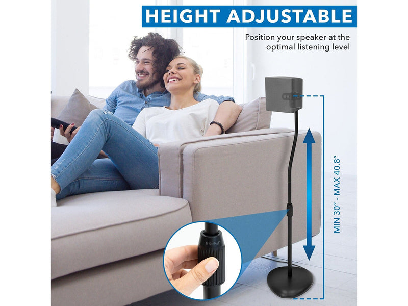 Mount-It! Height-Adjustable Speaker Floor Stand, Black, 2/Pack (MI-1232)