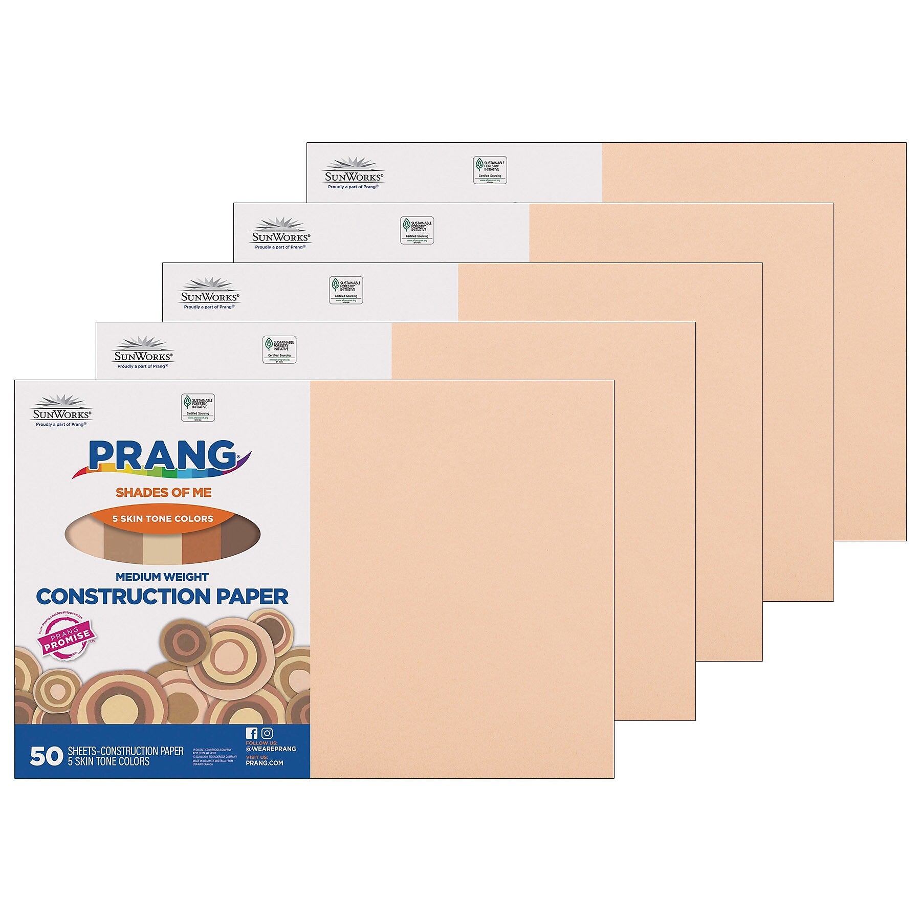 Prang Shades of Me 12" x 18" Construction Paper, Assorted Colors, 50 Sheets/Pack, 5 Packs (PAC9512-5)