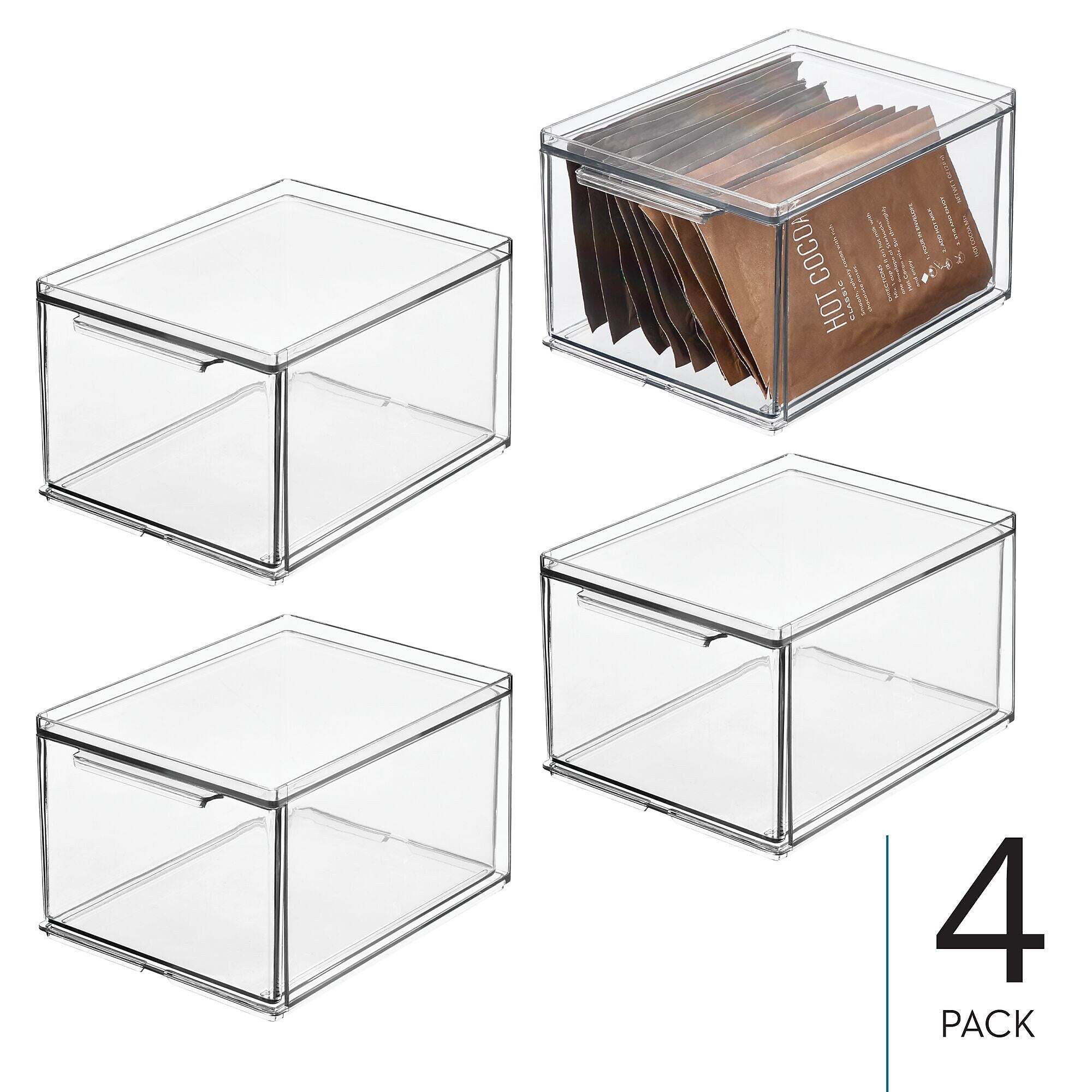 iDESIGN Stackable Storage Drawer, Plastic, Clear, 4/Pack (29203M4)