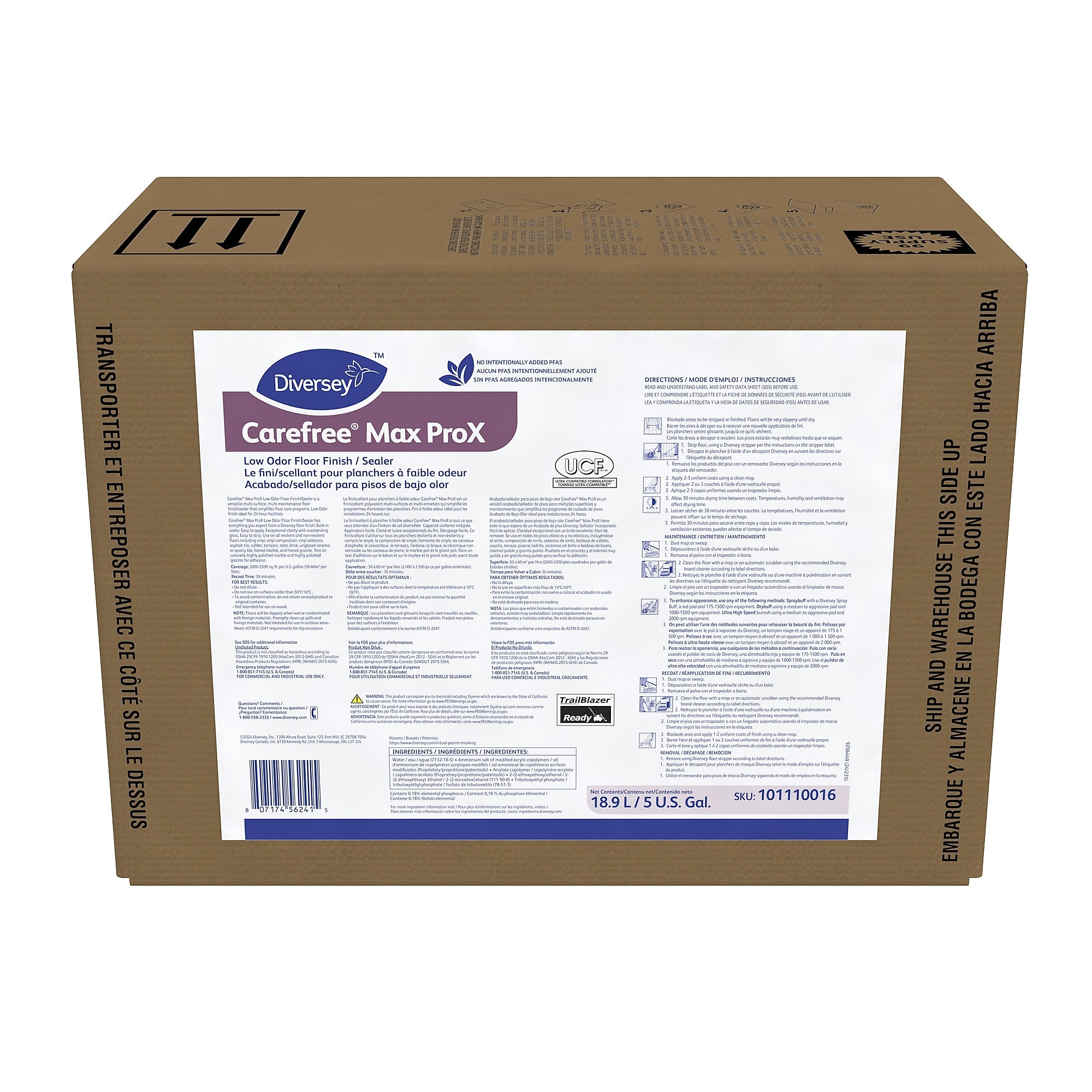 Diversey Carefree Max ProX Low Odor Floor Finish, 5 Gal. (101107563)