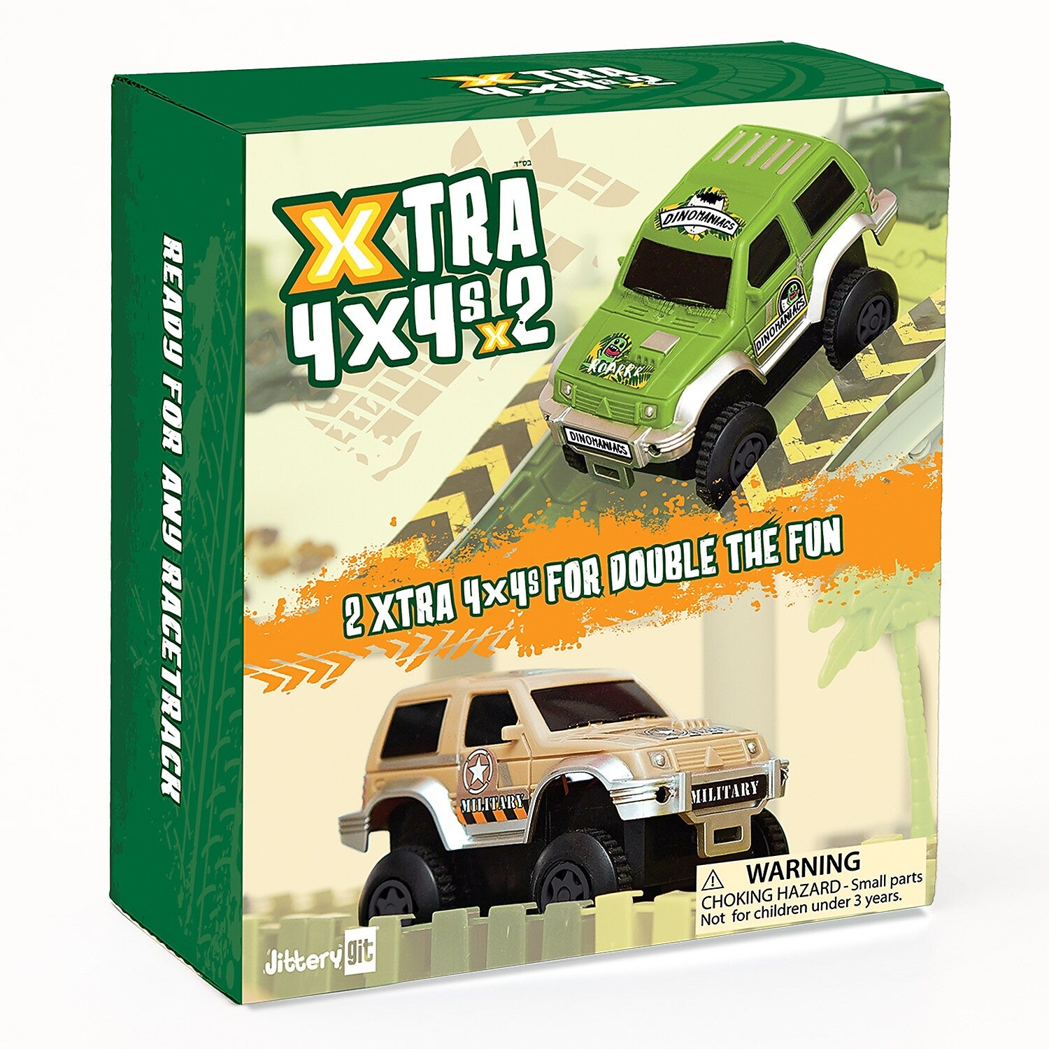 JitteryGit XTRA 4X4 Race Cars for Dinosaur Race Track Set, Green/Tan (000860009329553)