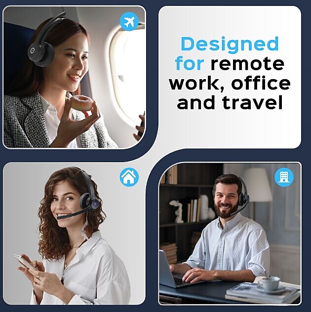 Treblab C7 Noise Canceling Bluetooth Stereo Computer Headset, Black