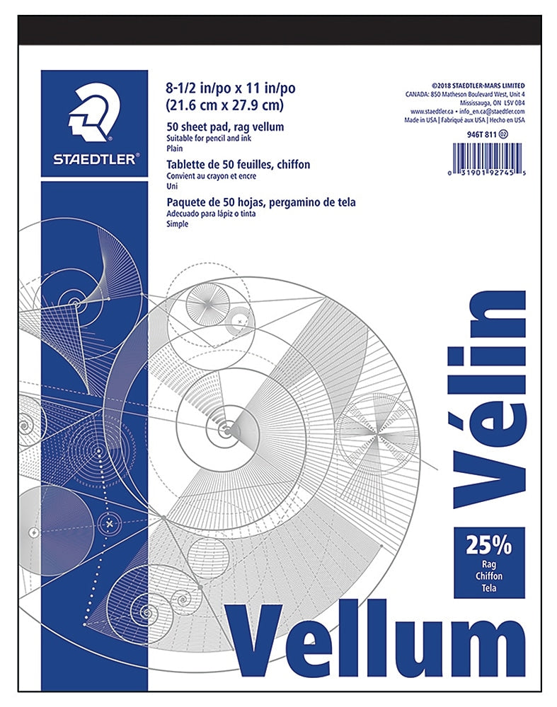 Staedtler Vellum Tracing Paper, 8.5" x 11", White, 50 Sheets (946T 811 O2)