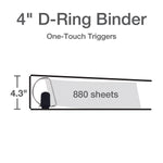 Cardinal Premier Heavy Duty 4" 3-Ring View Binders, D-Ring, White (10340CB)